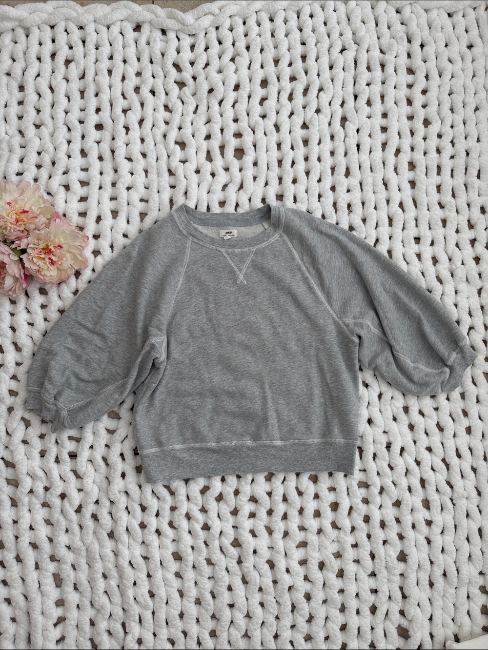 Aerie 3/4 Sleeve Terry Sweatshirt Gray Size S